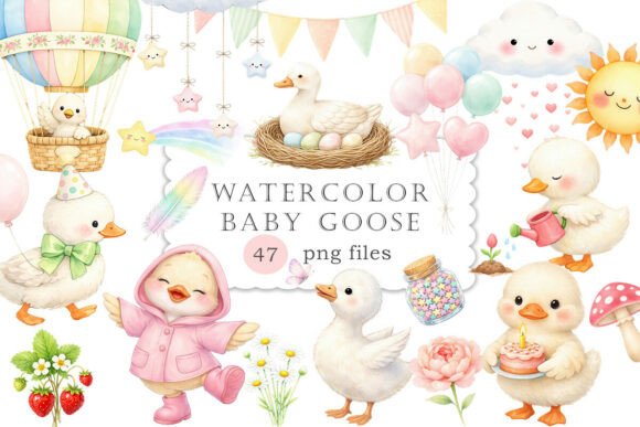 Download Watercolor Baby Goose Spring Clipart PNG - Png Collection