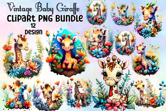 Download Vintage Baby Giraffe Clipart PNG Bundle - Png Collection
