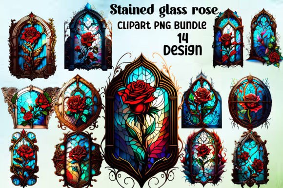 Download Stained Glass Rose Clipart PNG Bundle - Png Collection