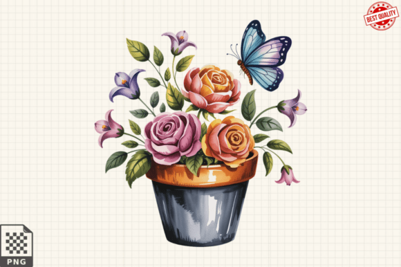 Download Butterfly and Potted Flowers Clipart PNG - Png Collection