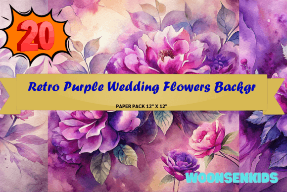 Download Best Retro Purple Wedding Flowers Background Watercolor Png Kdp Digital Paper - Png Collection