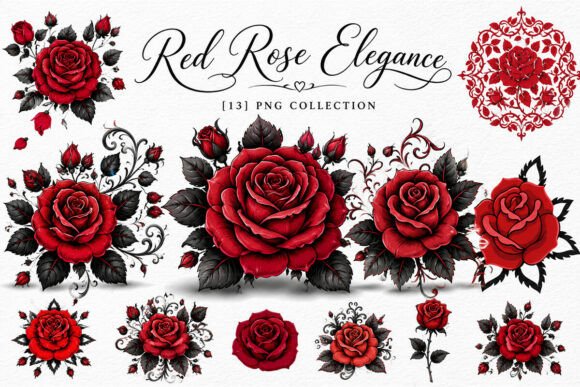 Download Watercolor Red Rose Clipart PNG Bundle - Png Collection