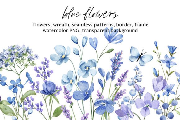 Download Blue Flowers Watercolor PNG Clipart. - Png Collection
