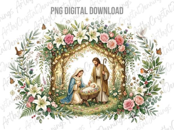 Download Christmas Nativity Scene Floral PNG - Png Collection