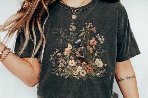 Download Vintage Medieval Knight in Botanical Garden Floral Illustration Clipart Png - Png Collection