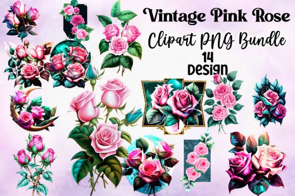 Download Vintage Pink Rose Clipart PNG Bundle - Png Collection