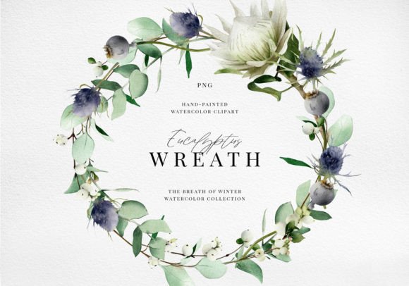 Download Watercolor Sea Holly Floral Wreath Png - Png Collection