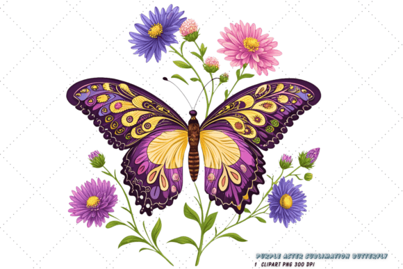Download Purple Aster Sublimation Butterfly PNG - Png Collection
