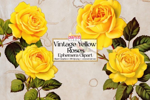 Download Vintage Yellow Roses Scrap Ephemera PNG - Png Collection