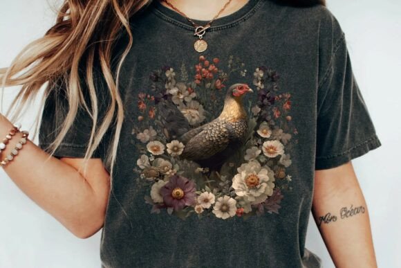 Download Vintage Hen in Bloom Farmhouse Rustic Botanical Floral Illustration.png - Png Collection