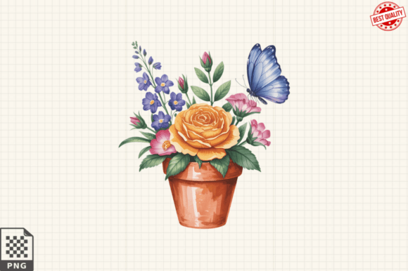 Download Butterfly and Potted Flowers Clipart PNG - Png Collection