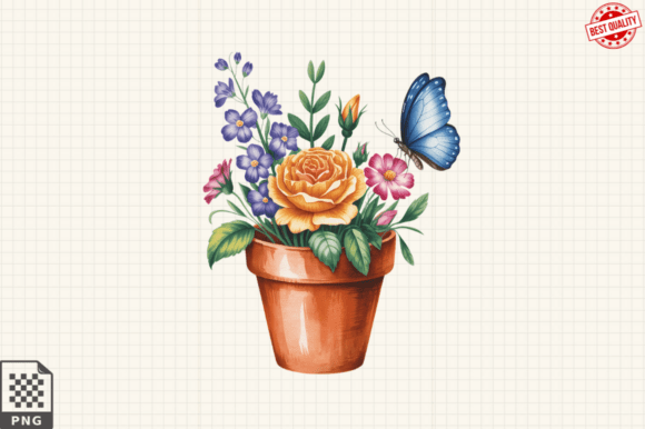 Download Butterfly and Potted Flowers Clipart PNG - Png Collection
