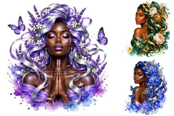 Download Black Women Watercolor Floral PNG - Png Collection