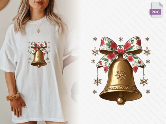 Download Christmas Bell Floral Ribbon Gift Png - Png Collection