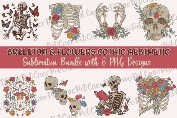 Download Skeleton &amp; Flowers Aesthetic PNG Bundle - Png Collection