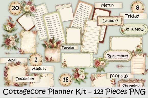 Download Cottagecore Planner Designing Kit 123 PNGs - Png Collection