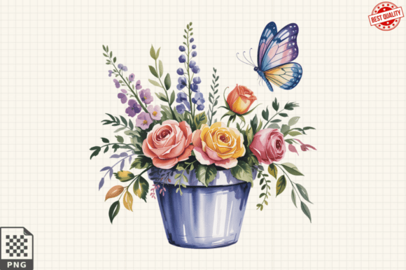 Download Butterfly and Potted Flowers Clipart PNG - Png Collection