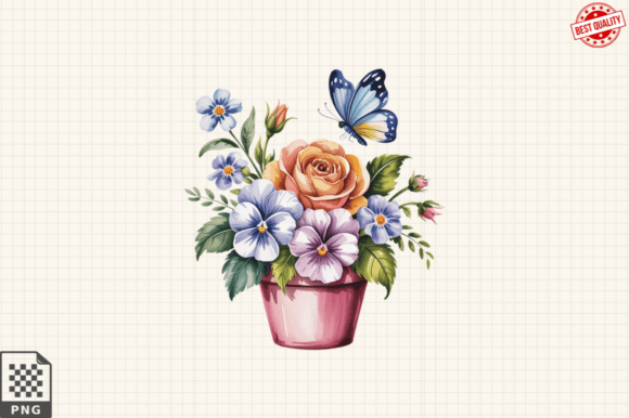 Download Butterfly and Potted Flowers Clipart PNG - Png Collection