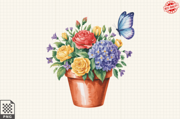 Download Butterfly and Potted Flowers Clipart PNG - Png Collection