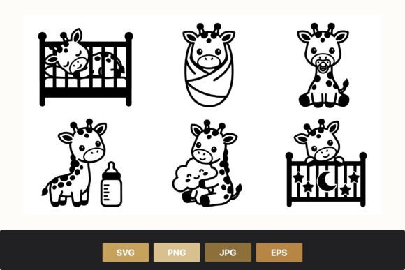 Download Baby Giraffe Nursery Black White Icons - Giraffe nursery Collection