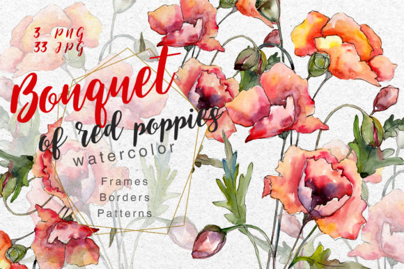 Download Bouquet of Red Poppies PNG Watercolor Set - Png Collection
