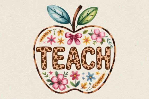 Download Teach Apple Floral Teacher Gift PNG - Png Collection