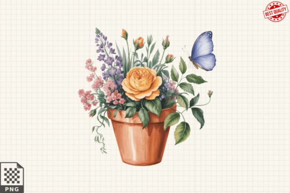 Download Butterfly and Potted Flowers Clipart PNG - Png Collection
