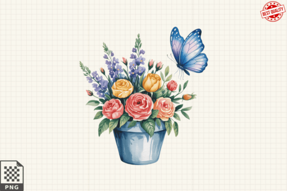 Download Butterfly and Potted Flowers Clipart PNG - Png Collection