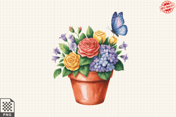 Download Butterfly and Potted Flowers Clipart PNG - Png Collection