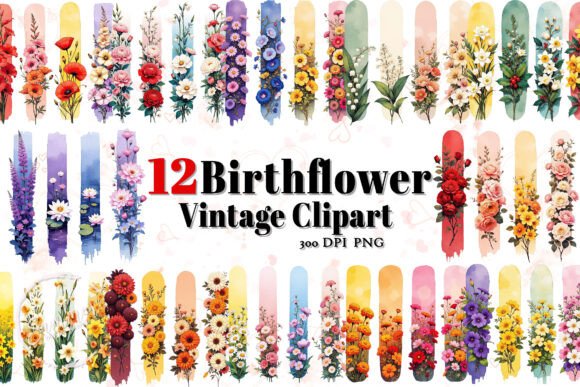 Download Vintage Birth Flowers Illustration PNG - Png Collection