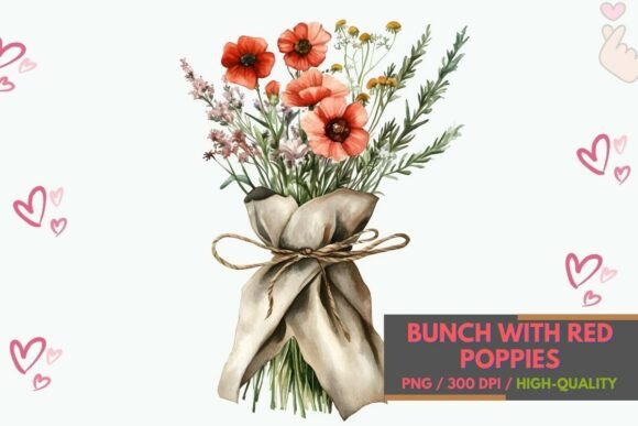Download Wildflower Bunch with Red Poppies PNG - Png Collection