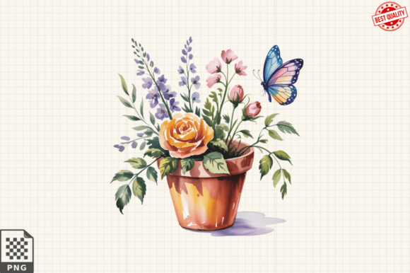 Download Butterfly and Potted Flowers Clipart PNG - Png Collection