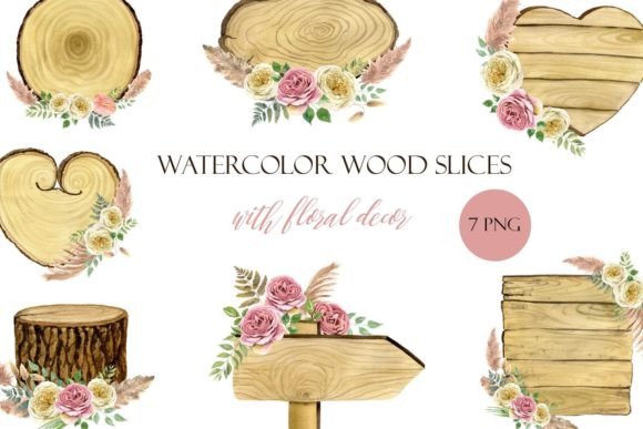 Download Watercolor Wooden Slice Floral Decor PNG - Png Collection