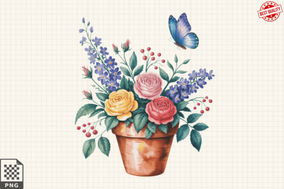 Download Butterfly and Potted Flowers Clipart PNG - Png Collection