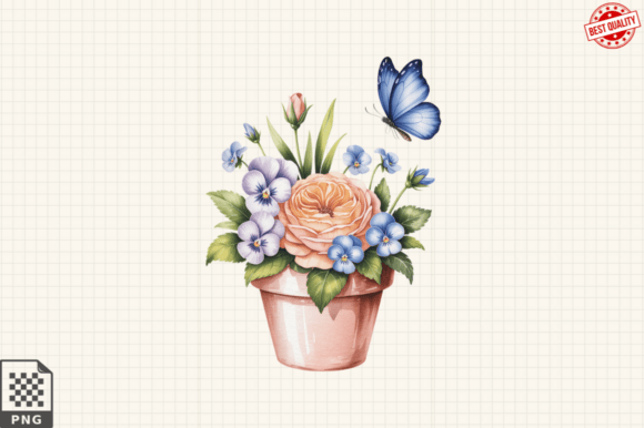 Download Butterfly and Potted Flowers Clipart PNG - Png Collection