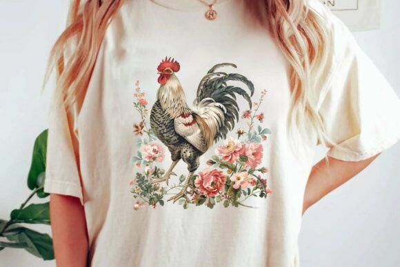 Download Vintage Rooster Floral Botanical Illustration Farmhouse Decor Clipart Png - Png Collection