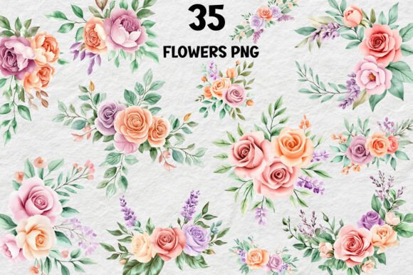 Download Watercolor Floral Pastel Rose PNG Bundle - Png Collection