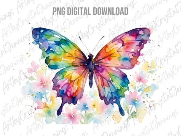 Download Floral Watercolor Rainbow Butterfly PNG - Png Collection