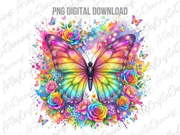 Download Rainbow Butterfly Floral Watercolor PNG - Png Collection
