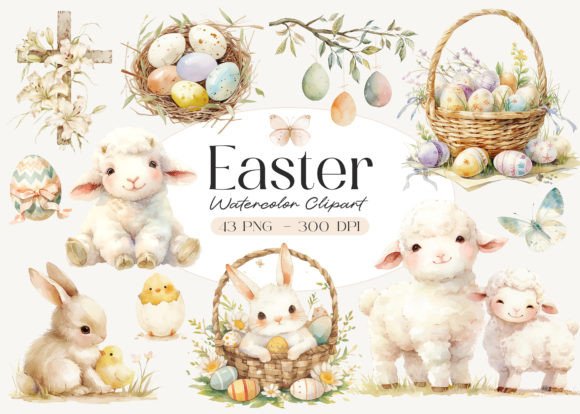 Download Watercolor Cute Easter Clipart Pack - Cute easter clipart Collection