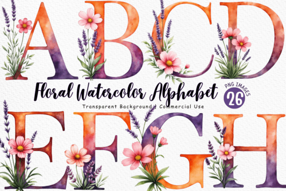 Download Lavender Flower Watercolor Alphabet PNG - Png Collection
