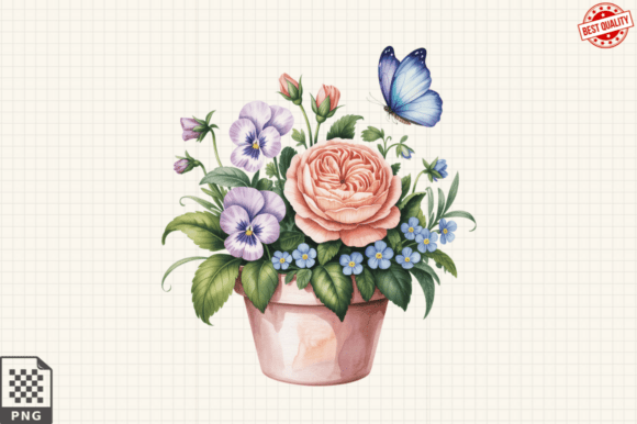 Download Butterfly and Potted Flowers Clipart PNG - Png Collection