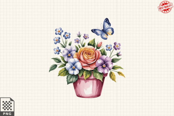 Download Butterfly and Potted Flowers Clipart PNG - Png Collection