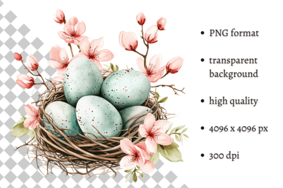 Download Watercolor Mint Easter Eggs Nest PNG - Png Collection