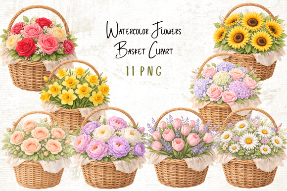 Download Watercolor Flowers Basket Clipart PNG - Png Collection