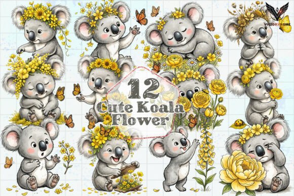 Download Cute Koala Flower Clipart PNG - Png Collection