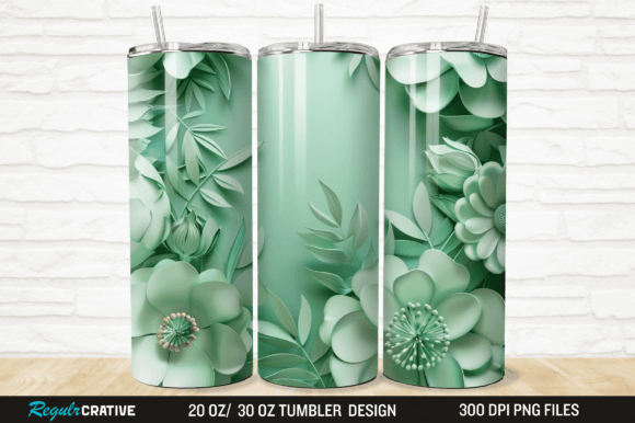 Download 3D Green Flower Floral Decor Tumbler PNG - Png Collection